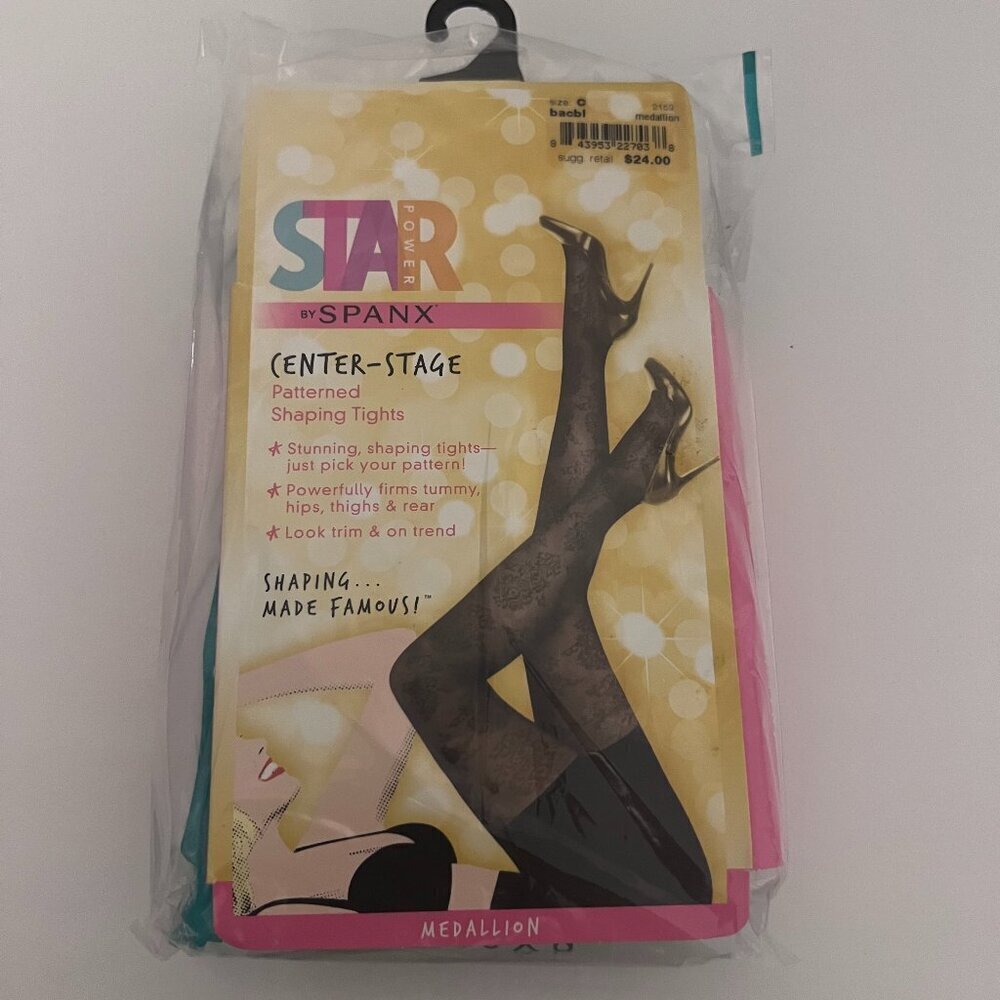 Star Power by Spanx Center Stage Patterned Shaping Tights Black Size C